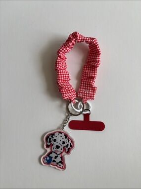 ♥️Handmade Red Gingham Scrunchie Phone Lanyard with Dalmatian Charm